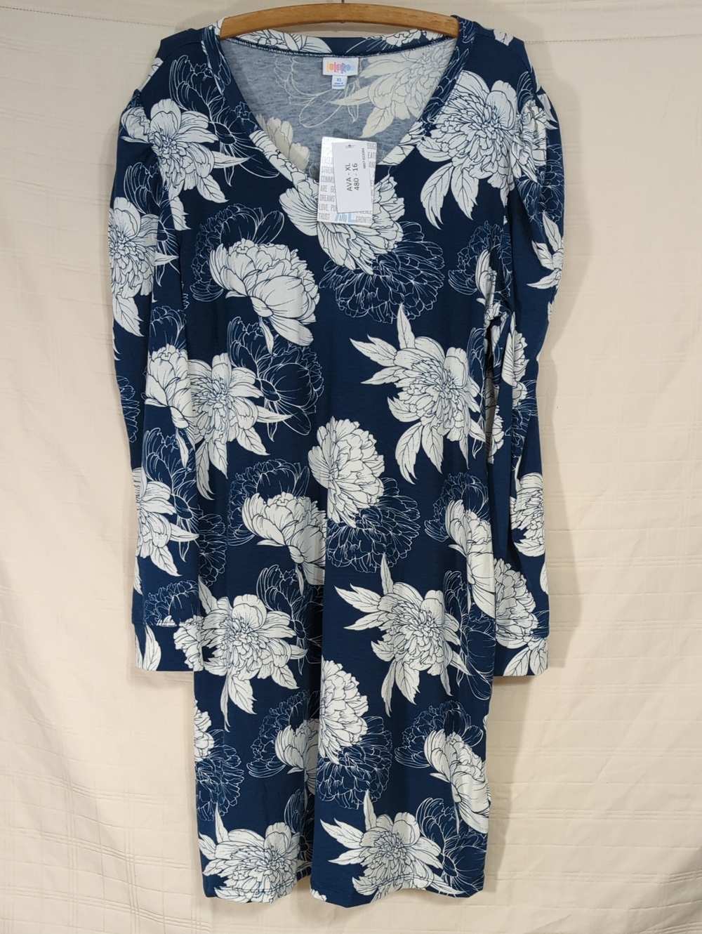LuLaRoe Ava Navy and White Floral Long Sleeve Dress XL